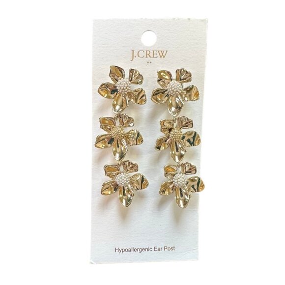 J. Crew Gold Floral Statement Dangle Earrings - Picture 2 of 5